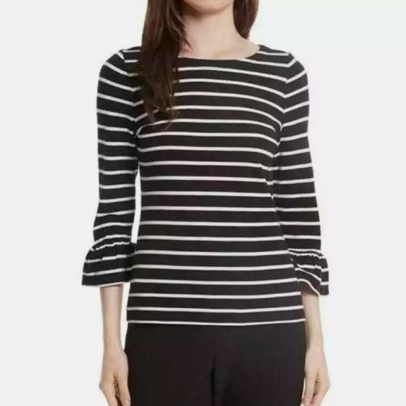 Broome Street Kate Spade Women’s S Black White Striped Ruffle Sleeve Top - Picture 2 of 10